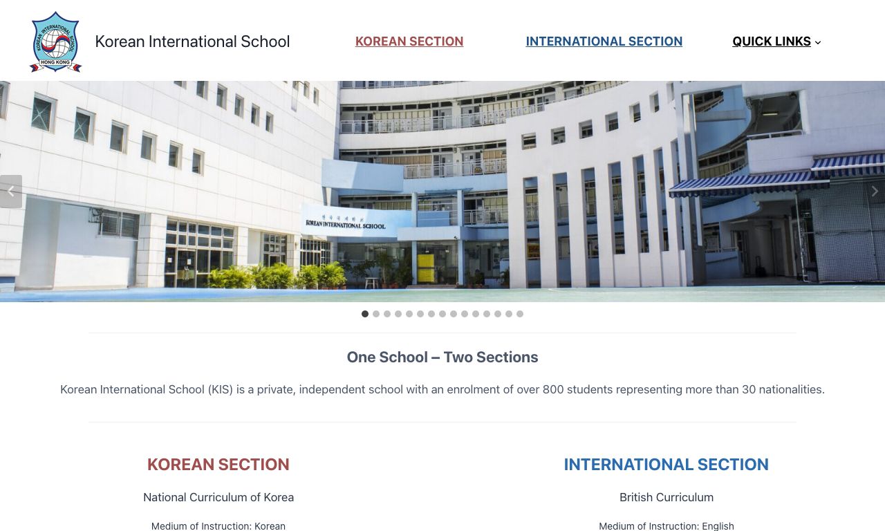 Screenshot of the Home Page of KOREAN INTERNATIONAL SCHOOL